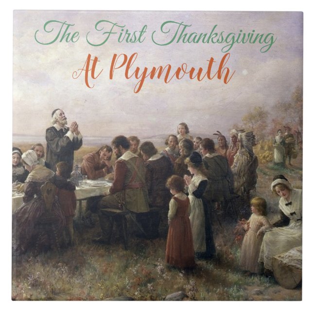 Vintage The First Thanksgiving at Plymouth Tile (Front)