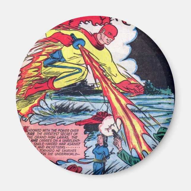 Vintage The Flame Comic Book Superhero Magnet (Front)
