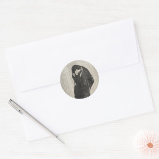 Vintage The Kiss IV by Edvard Munch Art Love Classic Round Sticker