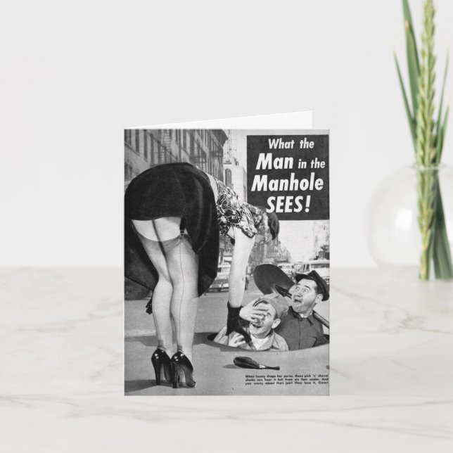 Vintage "The Man in the Manhole" Note Card (Front)
