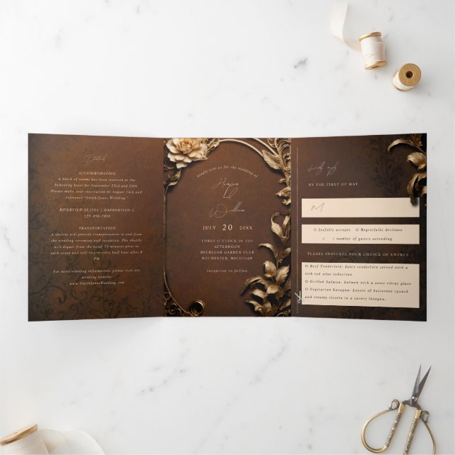Vintage Theatre-Inspired Tri-Fold Wedding Invitation (Inside)