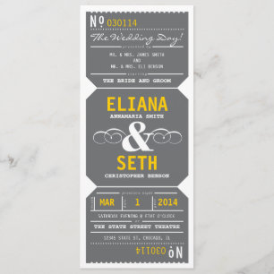 Vintage Theatre Ticket Invitation Grey and Yellow