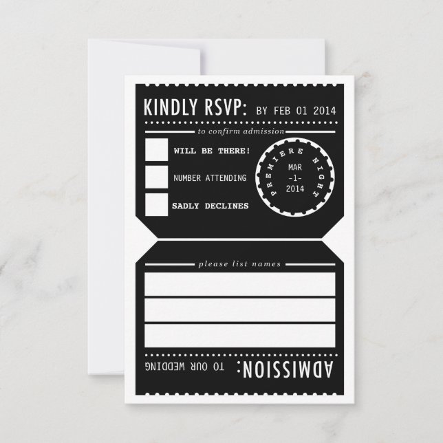 Vintage Theatre Ticket RSVP Response Card in Black (Front)