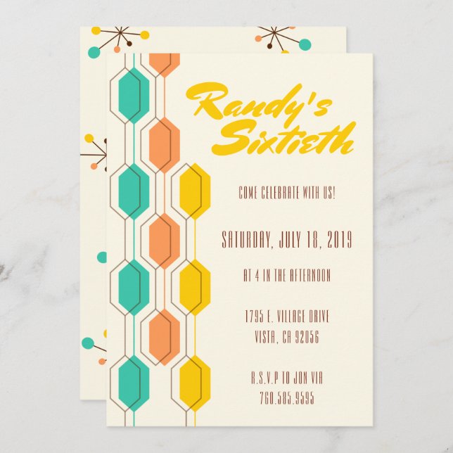 Vintage theme Mid Century, Birthday  Invitation (Front/Back)