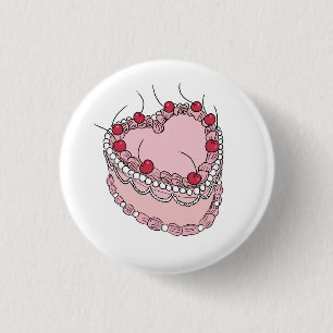 Vintage themed heart cake 3 cm round badge