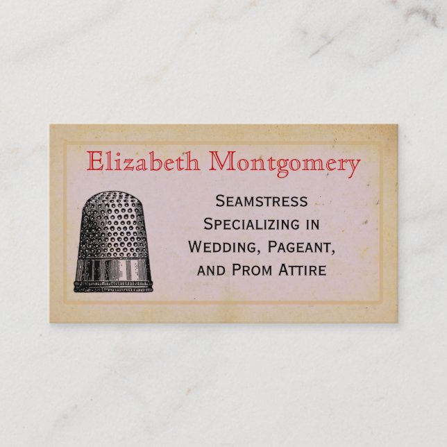 Vintage Thimble Seamstress Tailor Business Cards (Front)