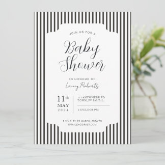 Vintage Thin Black and White Vertical Stripe Invitation