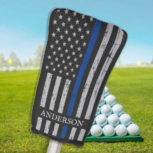 Vintage Thin Blue Line Flag Personalised Police Golf Head Cover