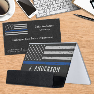 Vintage Thin Blue Line Personalised Police Officer Desk Business Card Holder