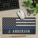 Vintage Thin Blue Line Personalised Police Officer Desk Mat<br><div class="desc">Introducing our Police Officer Supplies collection, designed specifically for law enforcement officers and departments across the country. We proudly carry a variety of items, adorned with the Thin Blue Line Flag and the American Flag, to showcase your dedication to serving and protecting your community. Our vintage-inspired products, made with faux...</div>