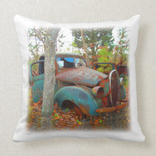 Vintage Thirties Turquoise and Rust Junk Yard Car Cushion