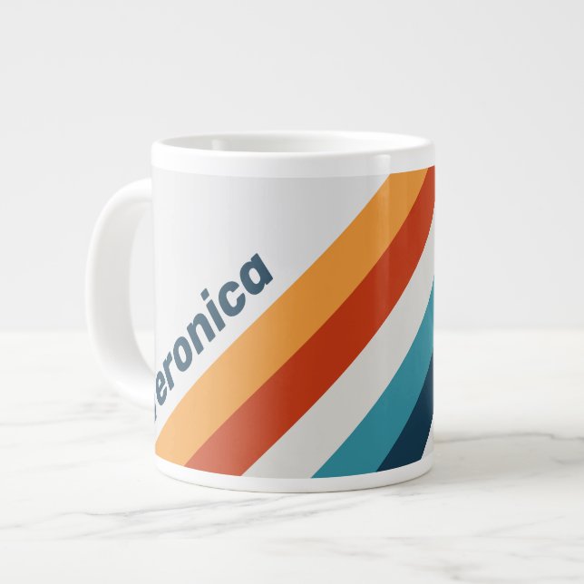 Vintage Thistle Stripes with Name Large Coffee Mug (Front Left)