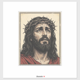 Vintage Thorn Crown Religious Portrait Vector Art_