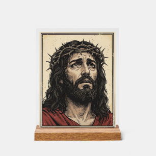 Vintage Thorn Crown Religious Portrait Vector Art_ Acrylic Sign