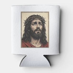 Vintage Thorn Crown Religious Portrait Vector Art_ Can Cooler