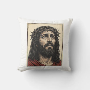 Vintage Thorn Crown Religious Portrait Vector Art_ Cushion