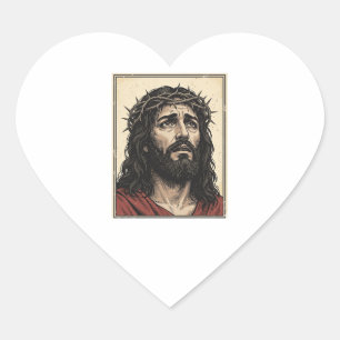 Vintage Thorn Crown Religious Portrait Vector Art_ Heart Sticker
