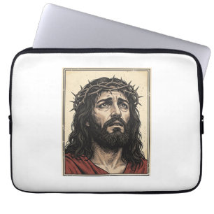 Vintage Thorn Crown Religious Portrait Vector Art_ Laptop Sleeve