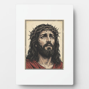 Vintage Thorn Crown Religious Portrait Vector Art_ Plaque