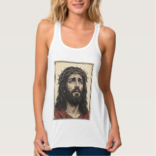Vintage Thorn Crown Religious Portrait Vector Art_ Singlet