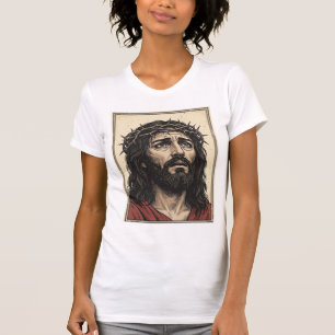 Vintage Thorn Crown Religious Portrait Vector Art_ T-Shirt