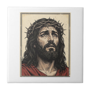 Vintage Thorn Crown Religious Portrait Vector Art_ Tile