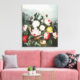 Vintage Thornton Roses Bird Nest Art Canvas Print