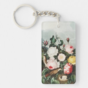 Vintage Thornton Roses Bird Nest Art Key Ring