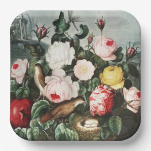 Vintage Thornton Roses Bird Nest Art Paper Plate
