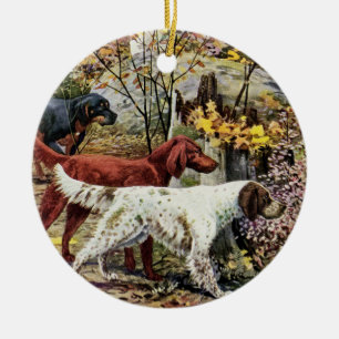 Vintage Three Irish Setters Ceramic Tree Decoration