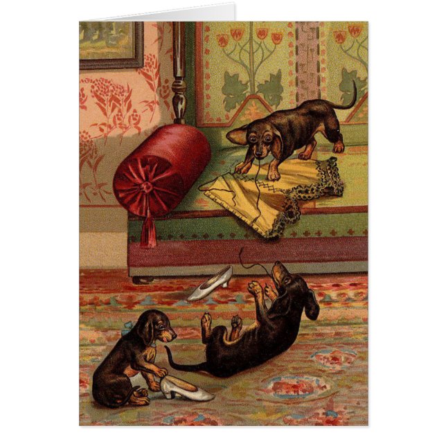 Vintage - Three Mischievous Dachshunds, (Front)