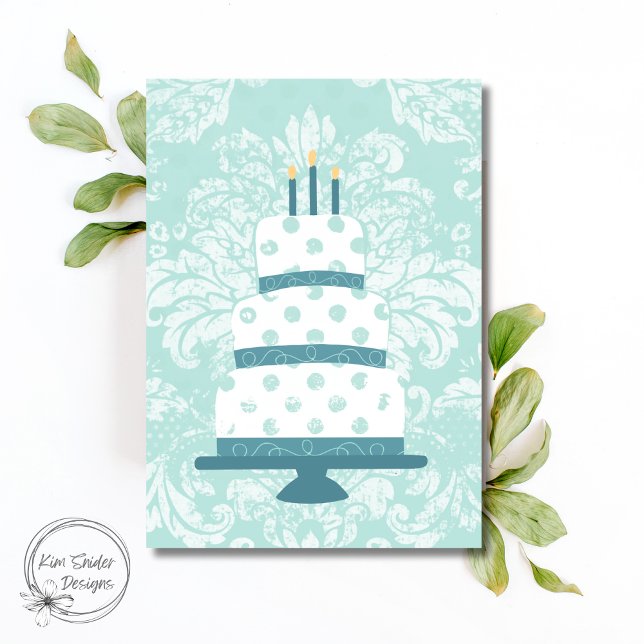 Vintage Three Tiered Birthday Cake in Aqua Card (Creator Uploaded)