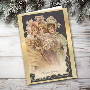 Vintage Three Victorian Christmas Carolers Card