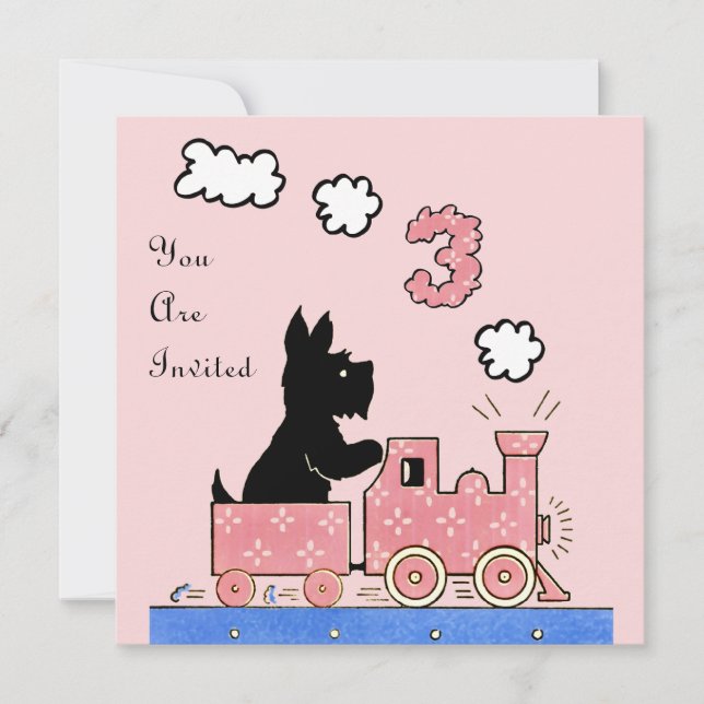 Vintage Three Year Old Birthday Girl Invitation (Front)