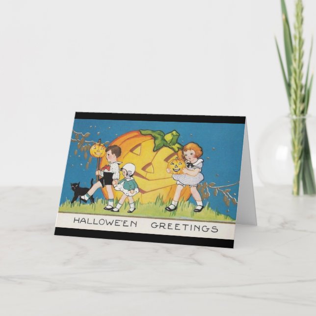 vintage-threelittle-kids-black-cat-large-pumpkin card (Front)