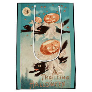 Vintage Thrilling Halloween Black Cats Medium Gift Bag