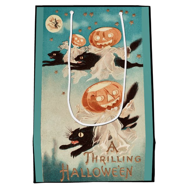 Vintage Thrilling Halloween Black Cats Medium Gift Bag (Back)