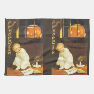 Vintage Thrilling Halloween by Ellen Clapsaddle Tea Towel