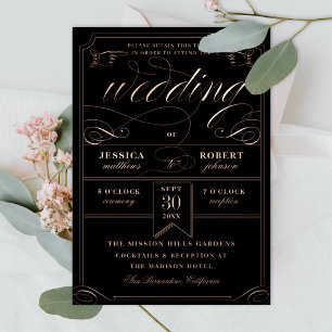 Vintage Ticket Antique Calligraphy Wedding Rose