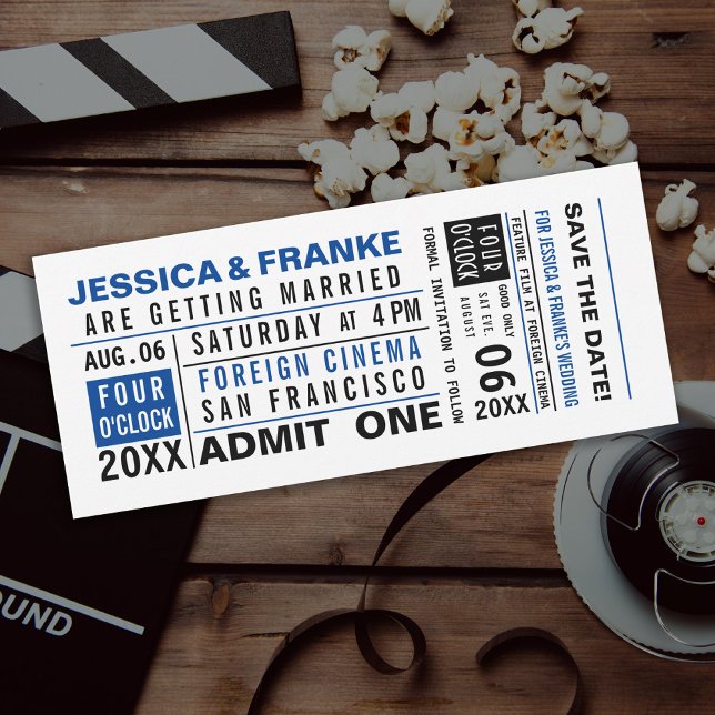 Vintage Ticket Blue Save the Date Invitation (Creator Uploaded)