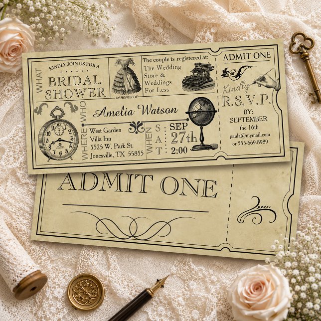Vintage Ticket Bridal Shower Invitation (Vintage Ticket Bridal Shower Invitation)