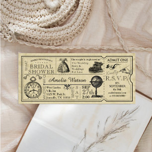 Vintage Ticket Bridal Shower Invitation
