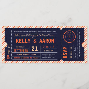 Vintage Ticket Diagonal Stripe Wedding Invitation