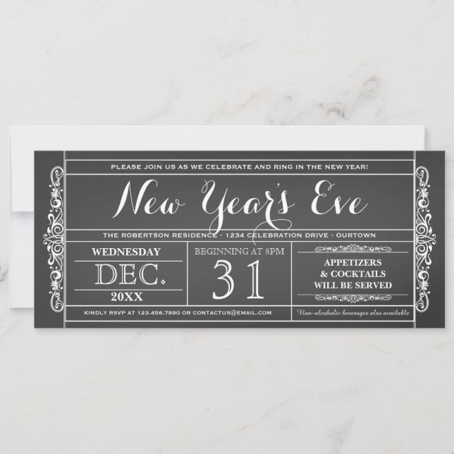 Vintage Ticket New Year's Eve Party Invitations (Front)