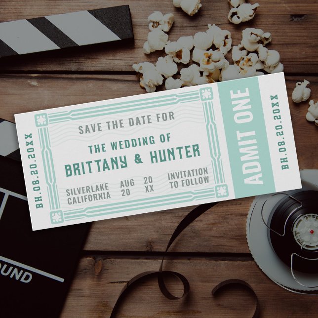 Vintage Ticket Sea Green Save the Date (Creator Uploaded)
