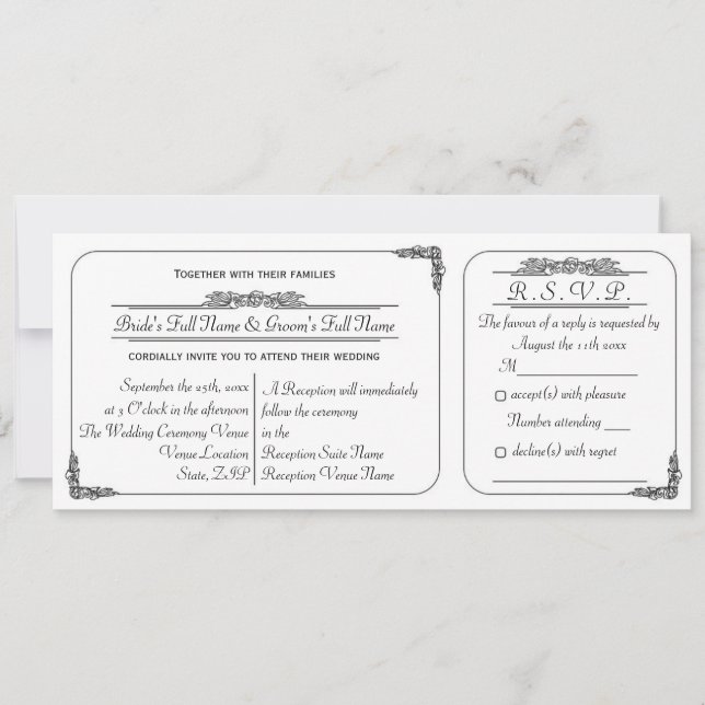 Vintage Ticket Style Wedding Invitation and RSVP (Front)