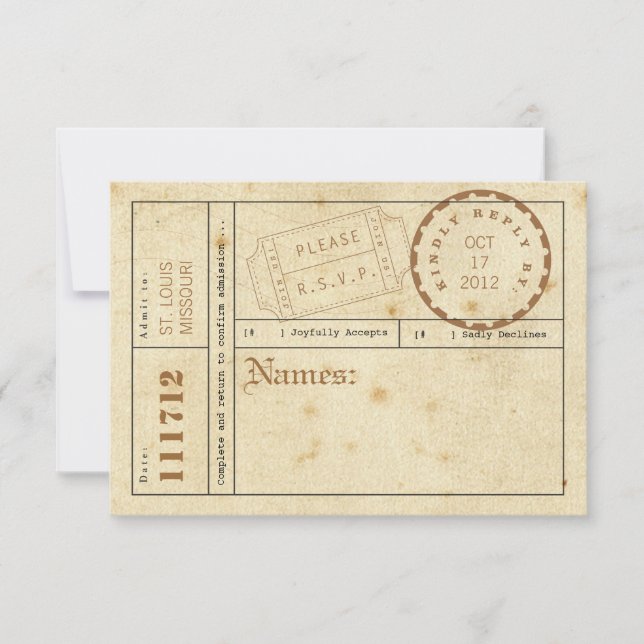 Vintage Ticket Tab Response Card (Front)