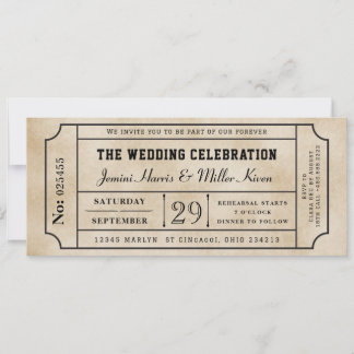 Vintage Ticket Wedding Invitation