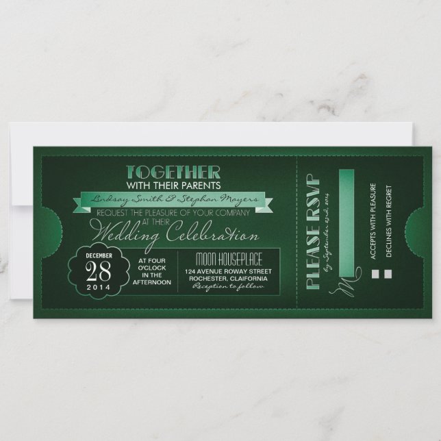 vintage ticket wedding invitations (Front)