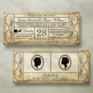 Vintage Ticket Wedding Rehearsal Dinner Invitation